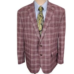 Michael Kors Mens 48R Burgundy Plaid Wool Blend Sport Coat Blazer Jacket